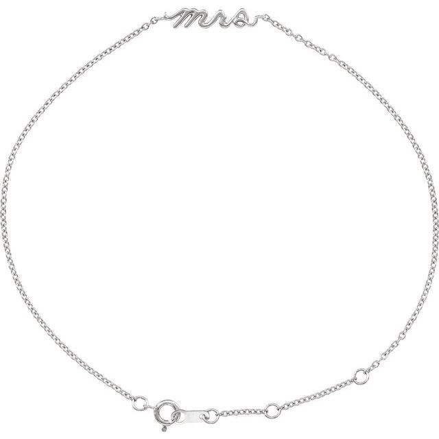 This sterling silver script Mrs bracelet elevates any attire.