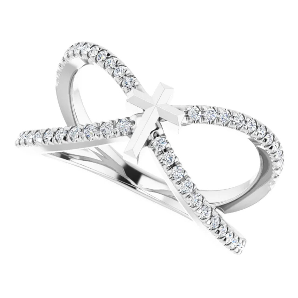 Faith meets fashion in this diamond cross ring.