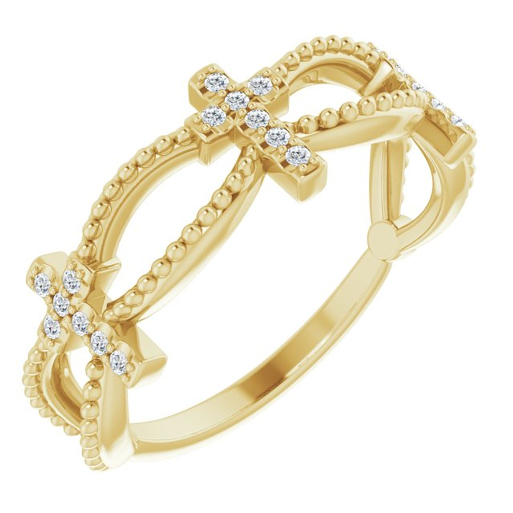 Faith meets fashion in this diamond cross ring.