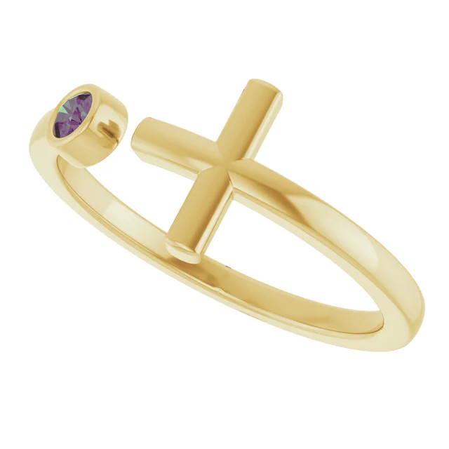 Share your faith when you wear this gemstone cross ring in 14k yellow gold.