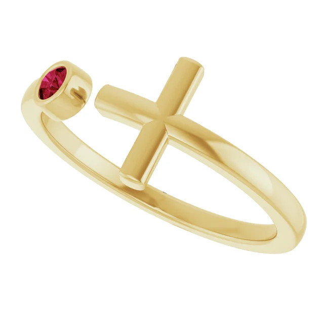 Share your faith when you wear this gemstone cross ring in 14k yellow gold.