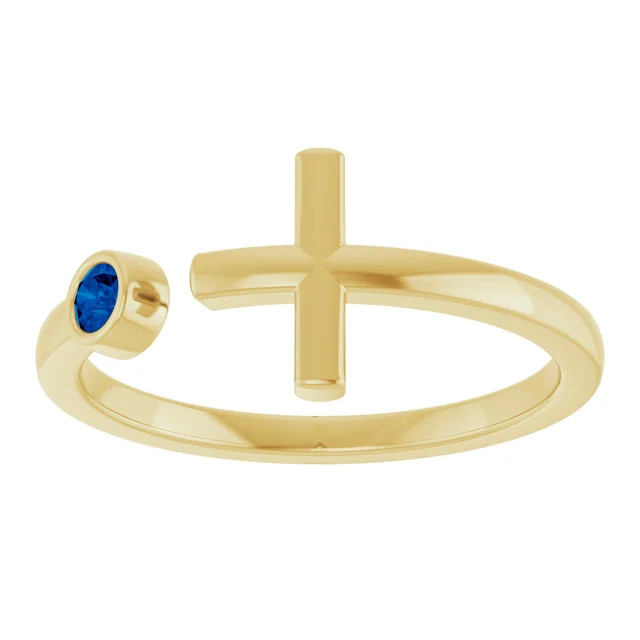 Share your faith when you wear this gemstone cross ring in 14k yellow gold.