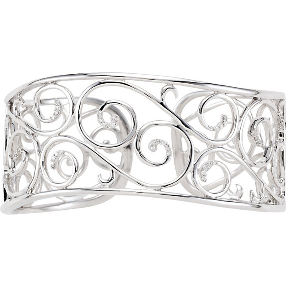 The openwork design of this sterling silver bracelet brings a fresh look to the classic cuff. Forty Six diamonds .25 ct. t.w. meet in the center of the elegant bracelet.