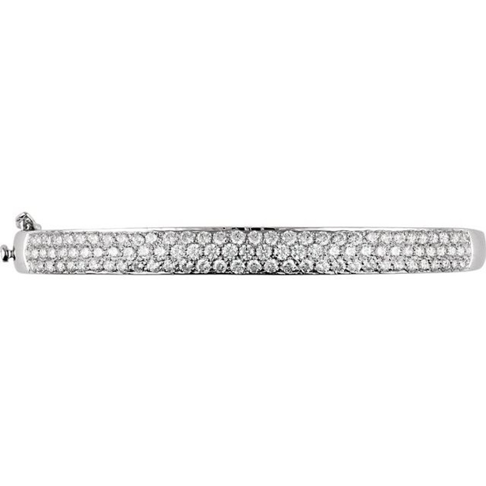 A classic look just for her, this diamond pave bracelet is certain to take her breath away. Fashioned in cool 14K white gold, this timeless design features an awe-inspiring 3 cts. t.w. of round diamonds, each with a color ranking of H+ and a clarity of I1. A sophisticated style, this 7.00-inch bracelet is polished to a brilliant shine.