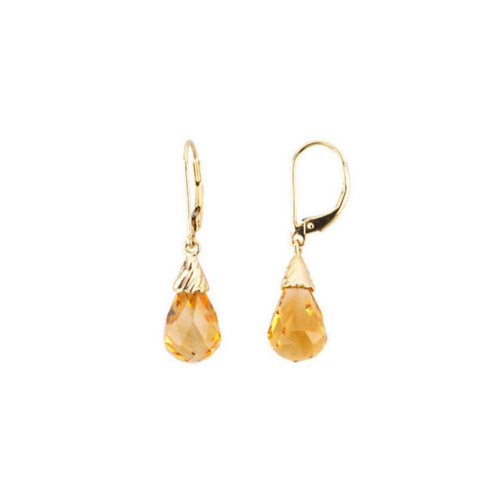 Elegant and dramatic, these captivating drop earrings are a statement look any woman would adore. Fashioned in 14K yellow gold, each earring showcases a 12.00x08.00mm citrine gemstones. Polished to a brilliant shine.