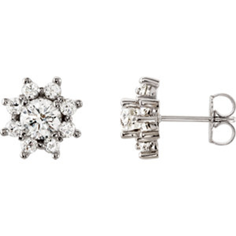 These pretty 14k white gold earrings feature a cluster of sparkling round-cut diamonds. Radiant with 1 3/4 ct. tw. and has a bright polish to shine.