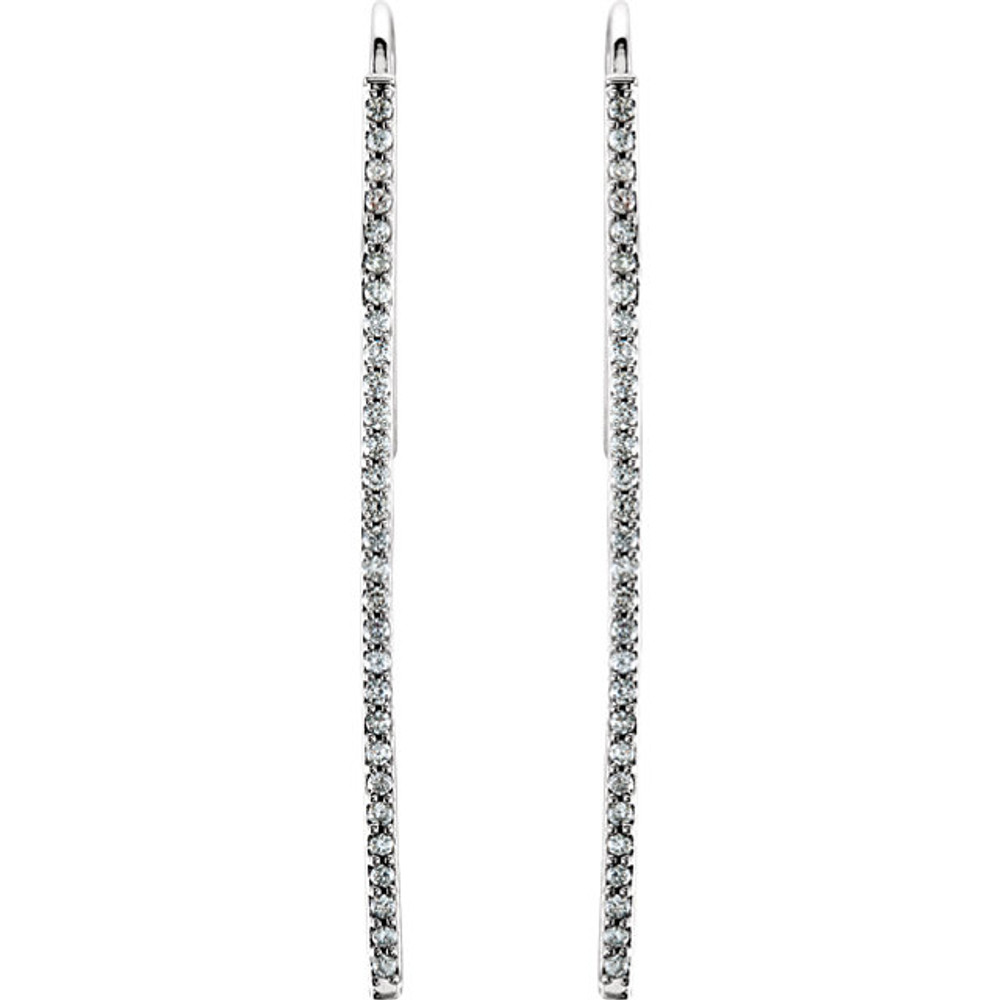 Silence a room. When you wear these 1/4 CTW diamond vertical bar earrings no one will be able to keep their eyes off of you. They are elegant enough to wear to the most formal of events. Imagine boasting them with your favorite little black dress!

    Timeless design creates trends.
    58 white diamonds.
    Crafted with durability in mind.
    Looks elegant with a diamond necklace.
    High-quality piece for low price.

Unbelievable shine. Mounted in the settings are 58 round-cut diamonds. Characterized as very good cut diamonds, they fall in the H color rating and have a clarity of I1.