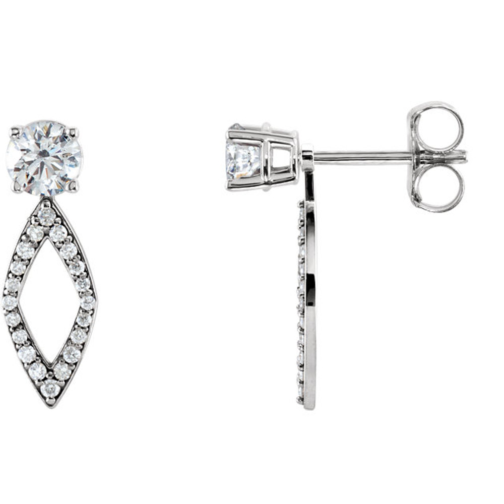 Open diamond-shape earring jackets hang from studs (not included), with 0.25 cts. t.w. diamond accents in 14k white gold.