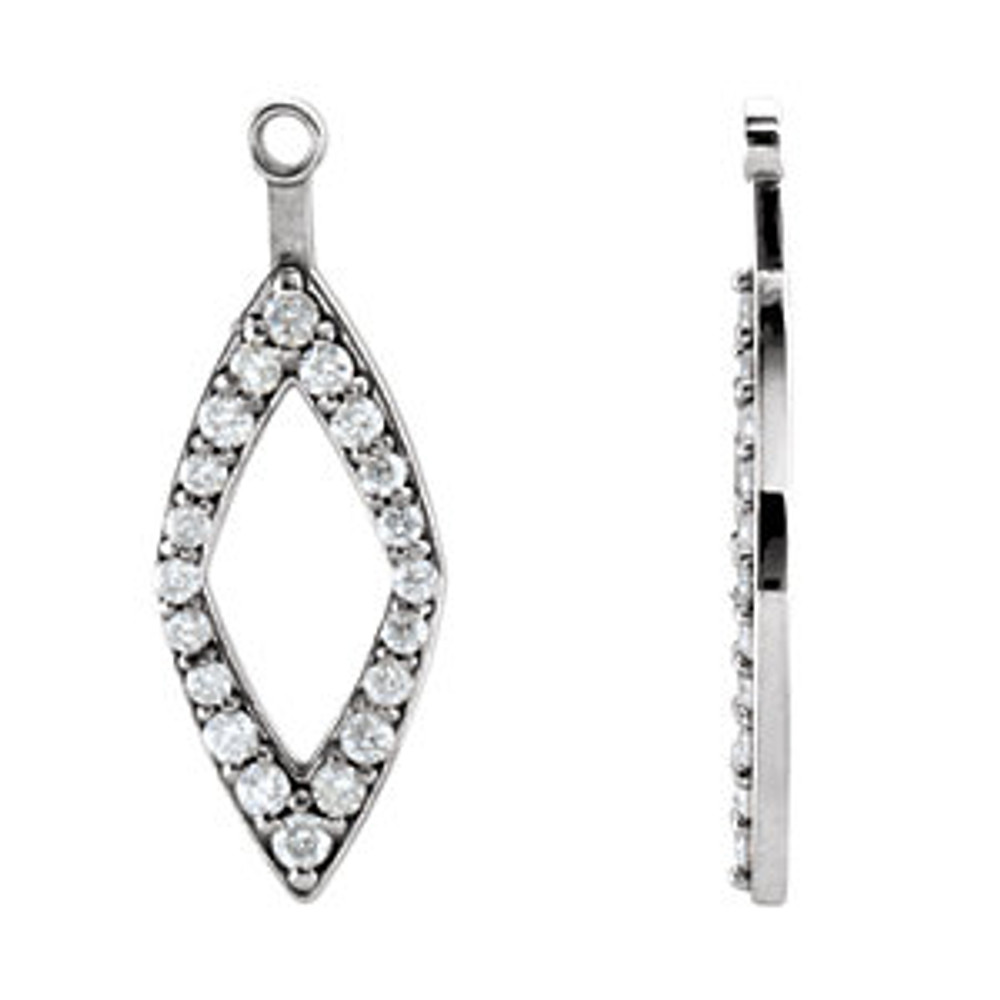 Open diamond-shape earring jackets hang from studs (not included), with 0.25 cts. t.w. diamond accents in 14k white gold.