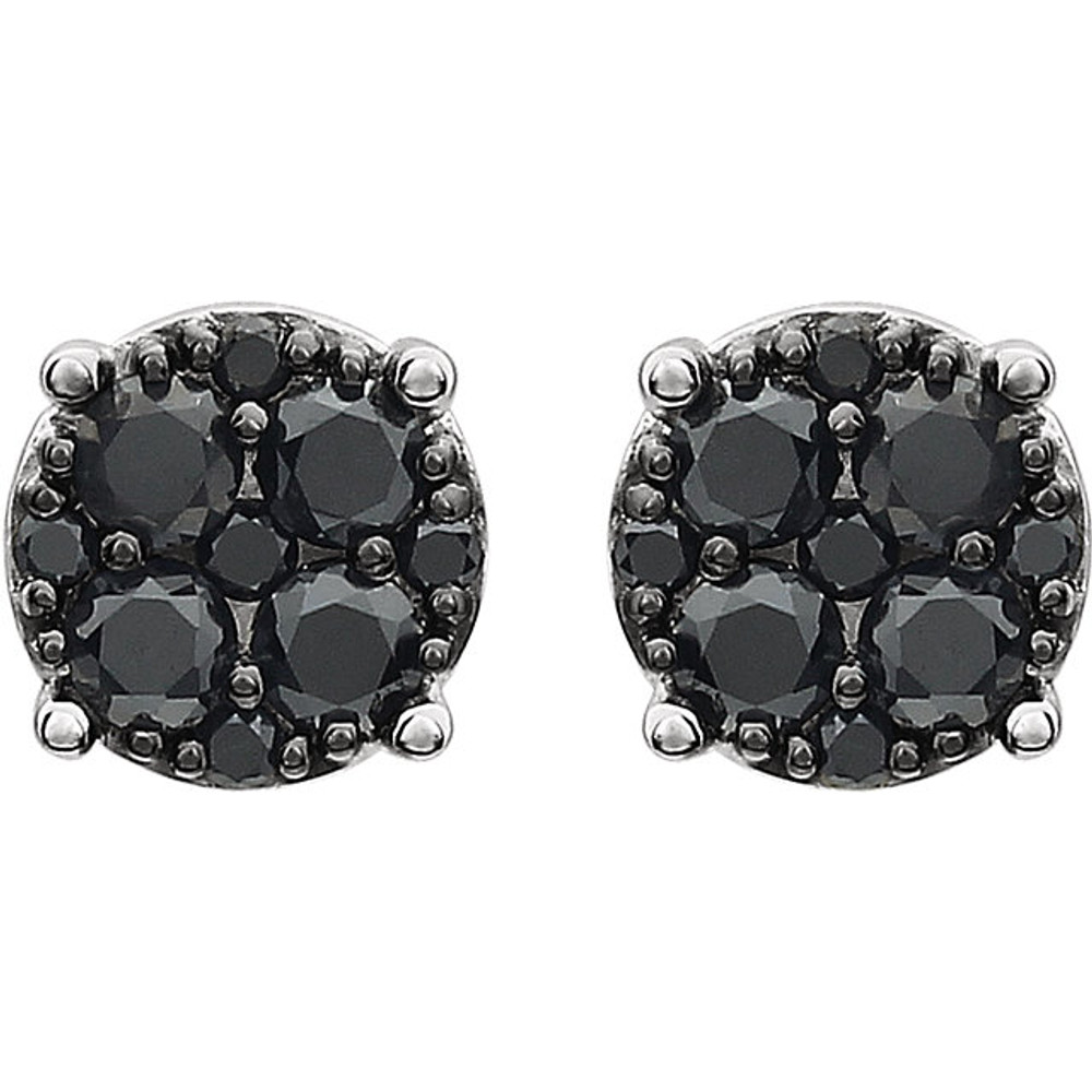 Superb style is found in these 14Kt white gold cluster earrings accented with the brilliance of black diamonds. Total weight of the diamonds is 3/8 carat.