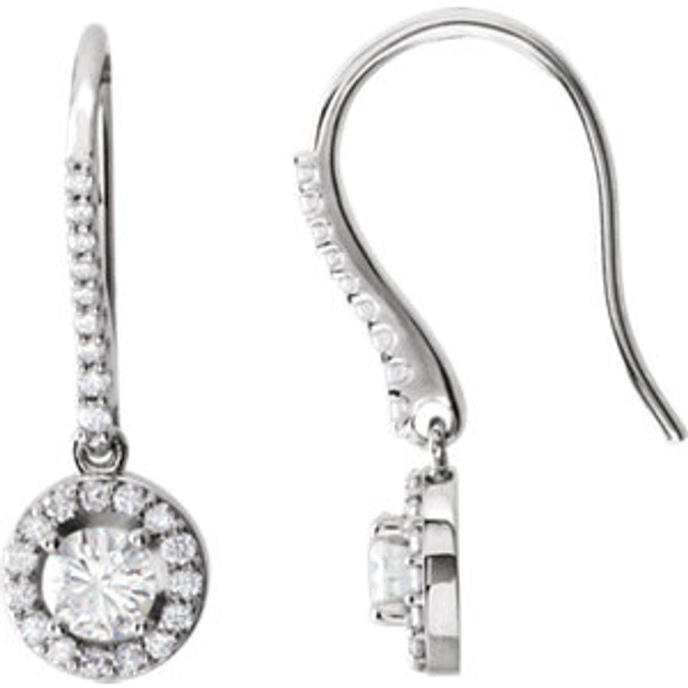 Elegant and extravagant, these earrings are a fabulous look. Beautifully crafted in 14K white gold, each earring showcases a .33 ct. diamond prong-set at the center. A border of smaller round accent diamonds wrap the center stones in a sparkling embrace and also line the earrings settings. Radiant with 1 cts. t.w. of diamonds and polished to a bright shine, these earrings secure with lever backs.