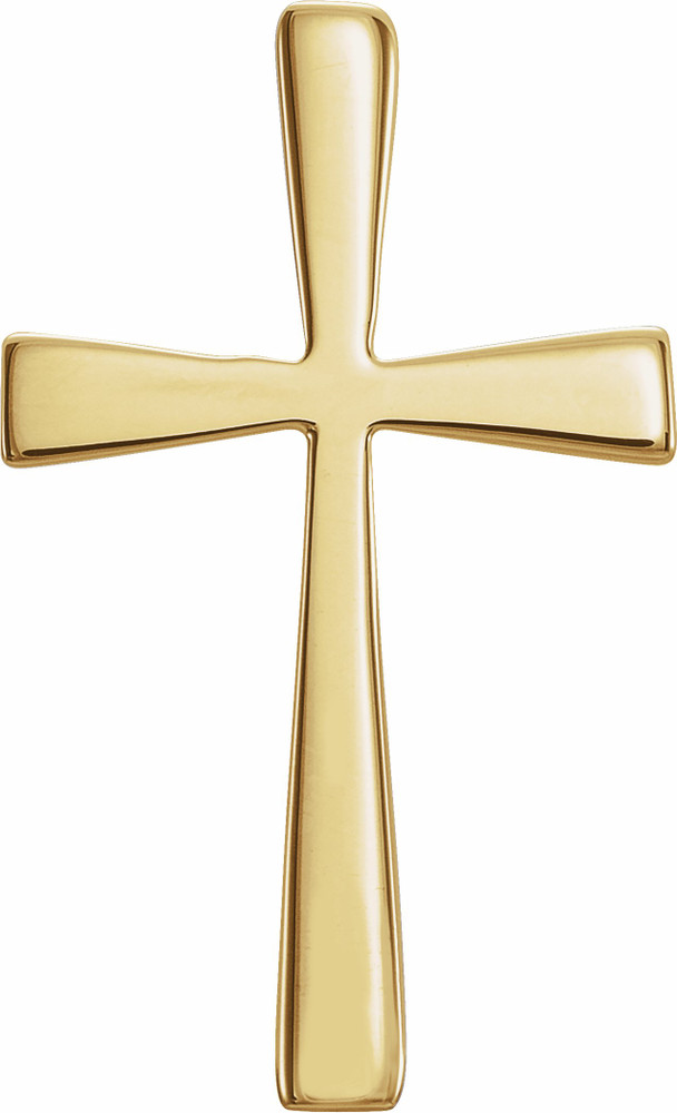This solid cross pendant has an elegant design in 18K Yellow Gold. Pendant measures 18.00x11.00mm and has a bright polish to shine. There is also a hidden bail in the back. Chain sold separately!