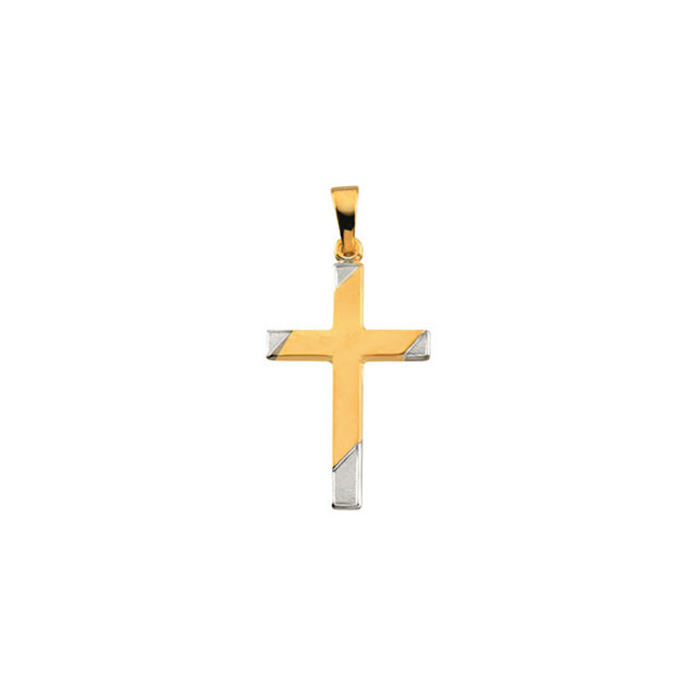 An iconic religious symbol, this hollow cross pendant measures 23.75x16.00mm. Polished to a brilliant shine.