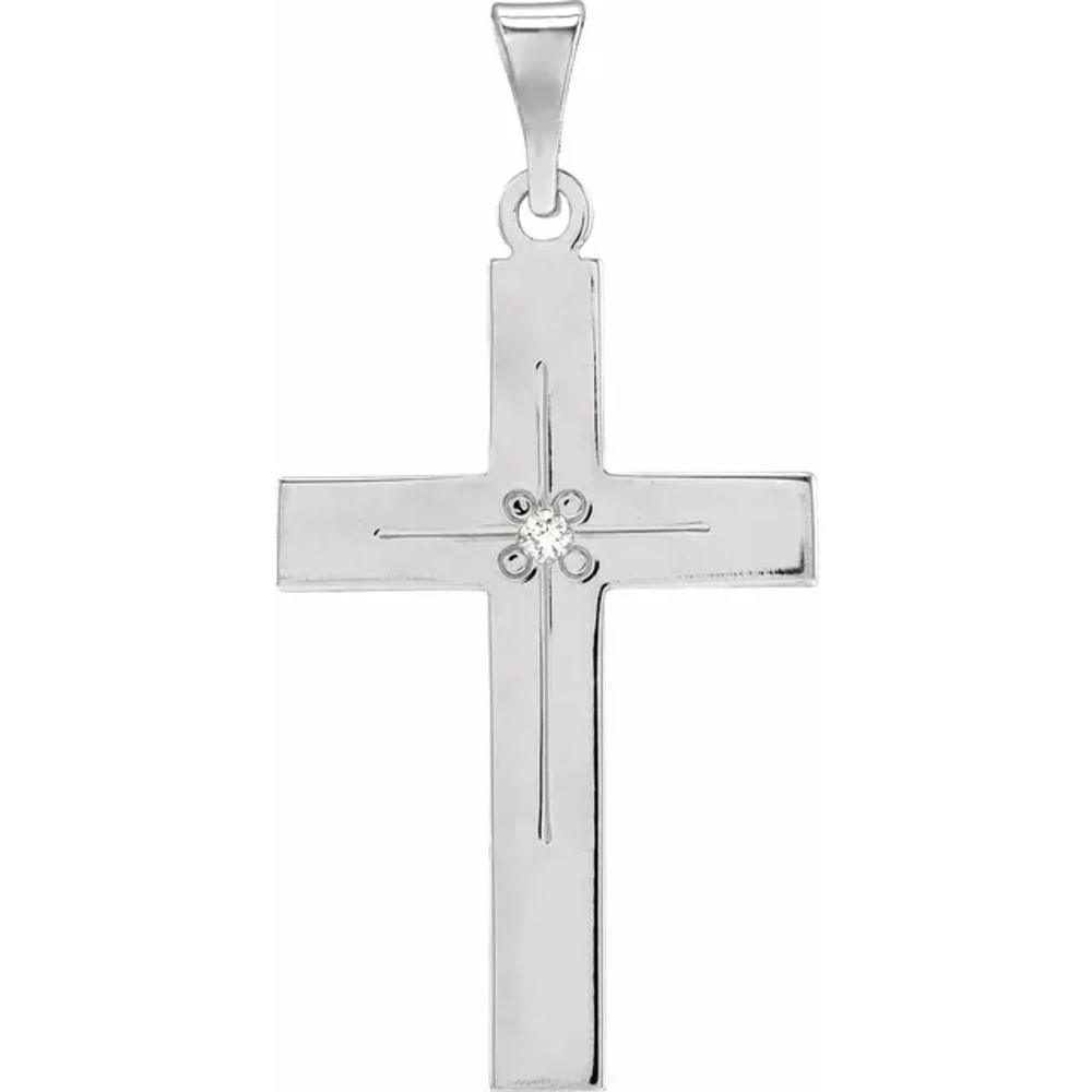 A deep and devoted connection to faith is something to honor. Express loyalty with a magnificent cross pendant. Although the design is straightforward, this pendant's elegance is unsurpassed. Crafted in 14K white gold and has a bright polish to shine.