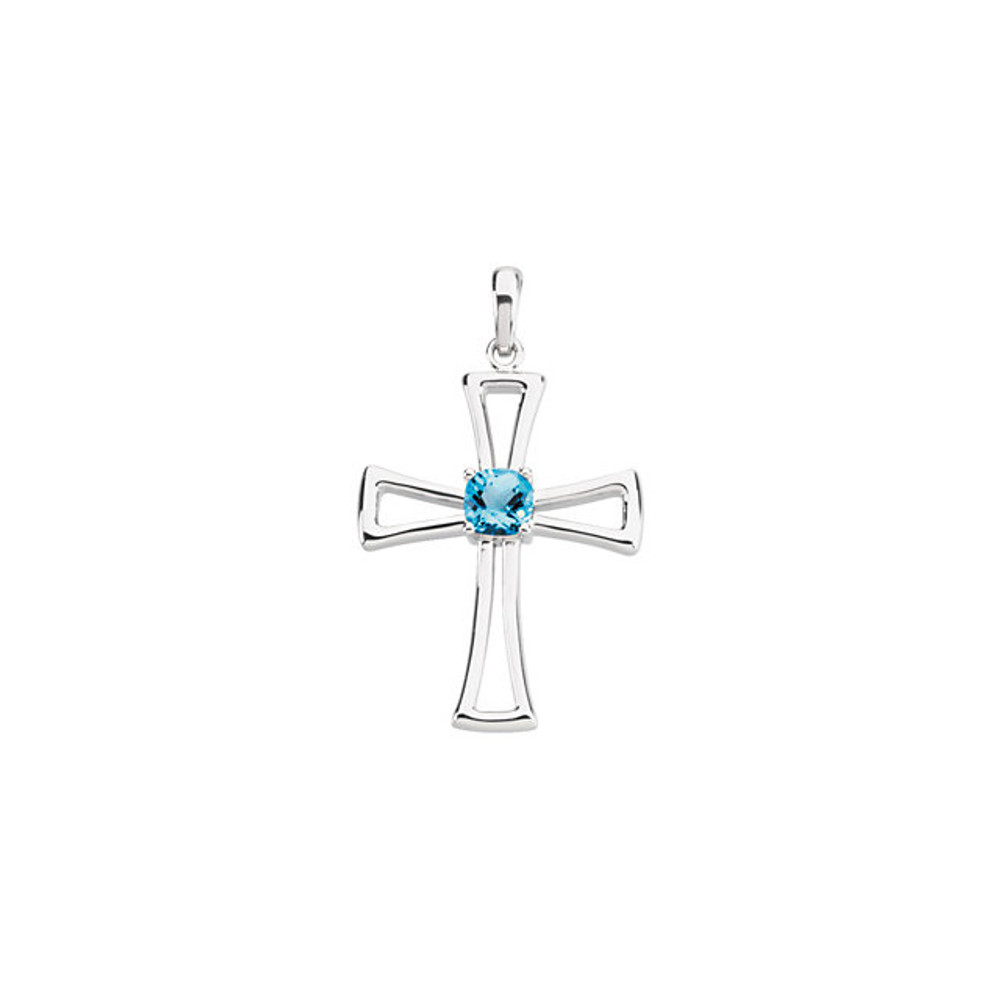 A stunning display of faith, this genuine swiss blue topaz cross sparkles in 14k gold and has a bright polish to shine. It's the perfect complement to any outfit. Chain sold separately!
