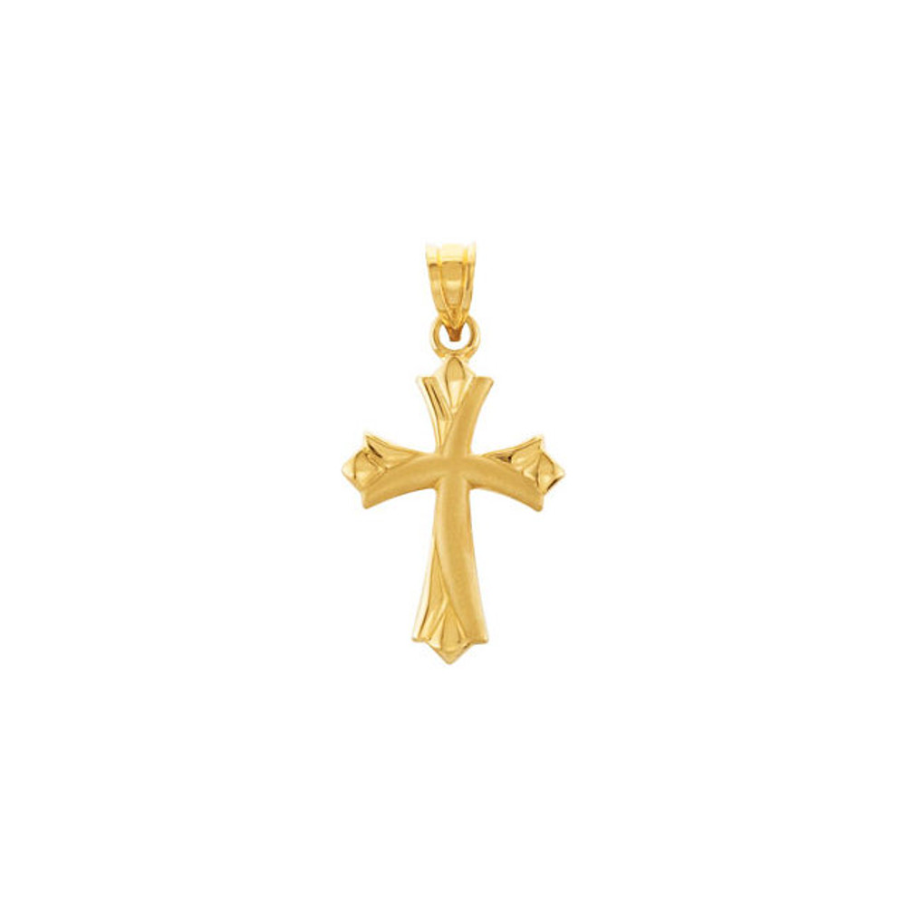 This hollow cross pendant styled in 14K gold is a sweet way to show devotion. Polished to a brilliant shine. Chain sold separately!