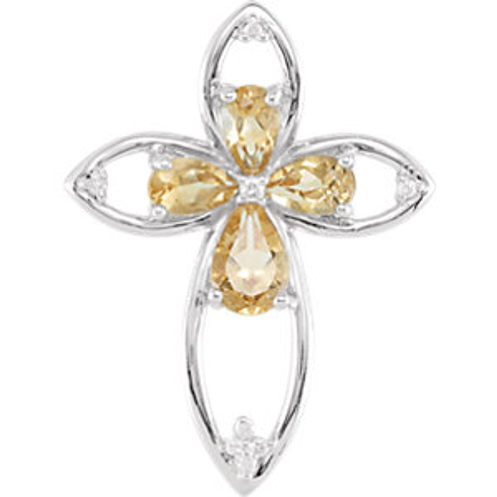 Celebrate your faith with classic beauty and a touch of flair. This sterling silver citrine & diamond pendant measures 25x19mm and has a bright polish to shine.