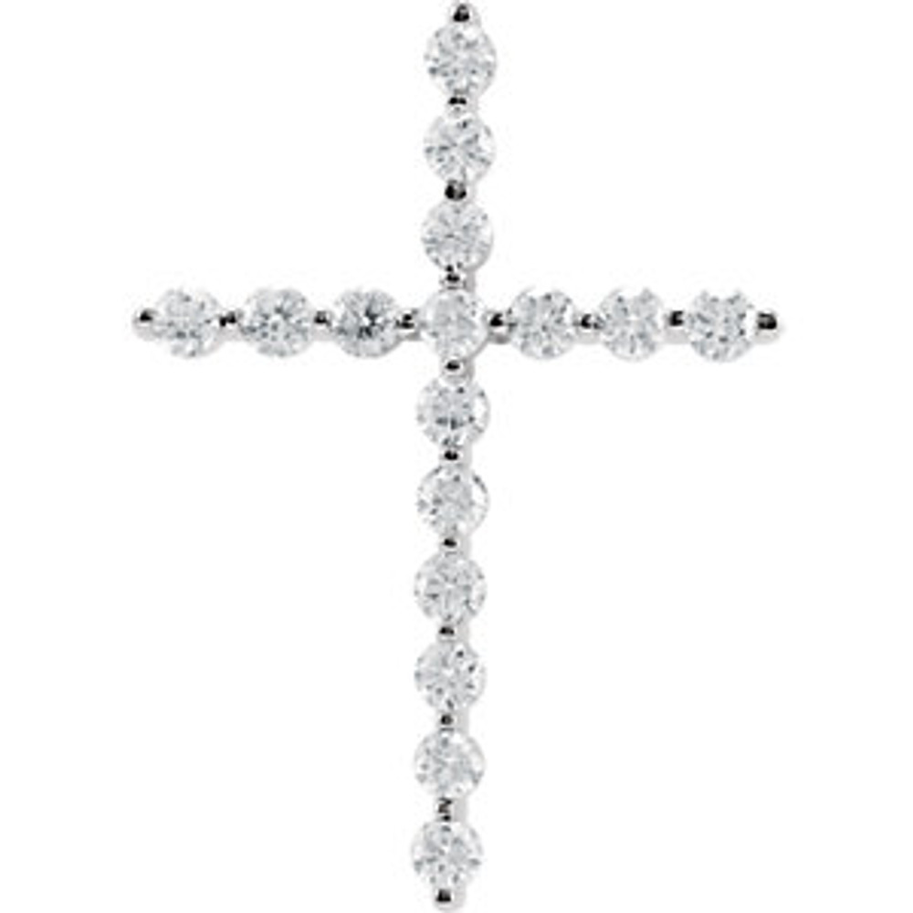 Diamond cross pendant in 14K white gold measures 37.25x26.50mm and radiant with 1 1/2 ct. tw. Polished to a brilliant shine.
