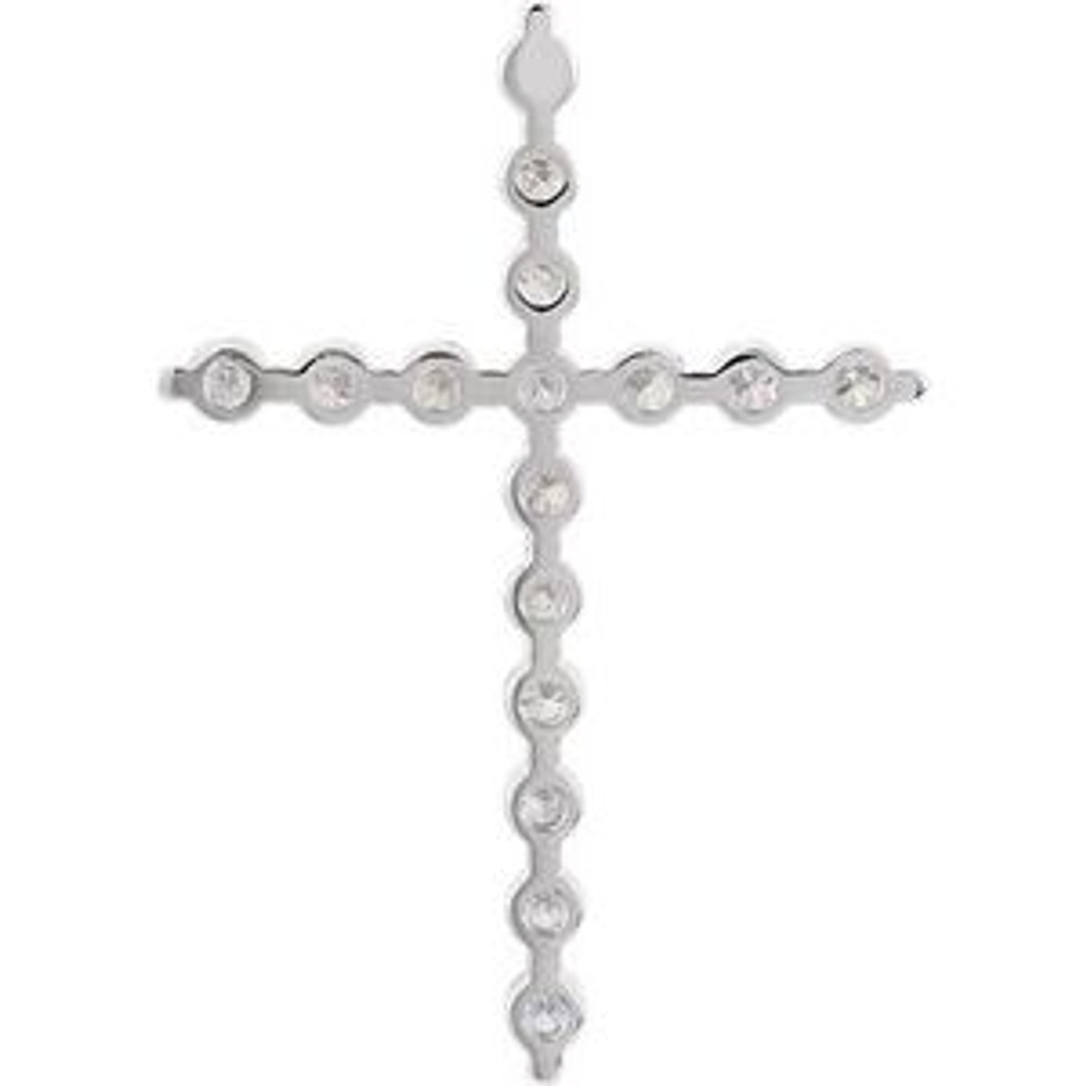 Diamond cross pendant in 14K white gold measures 37.25x26.50mm and radiant with 1 1/2 ct. tw. Polished to a brilliant shine.