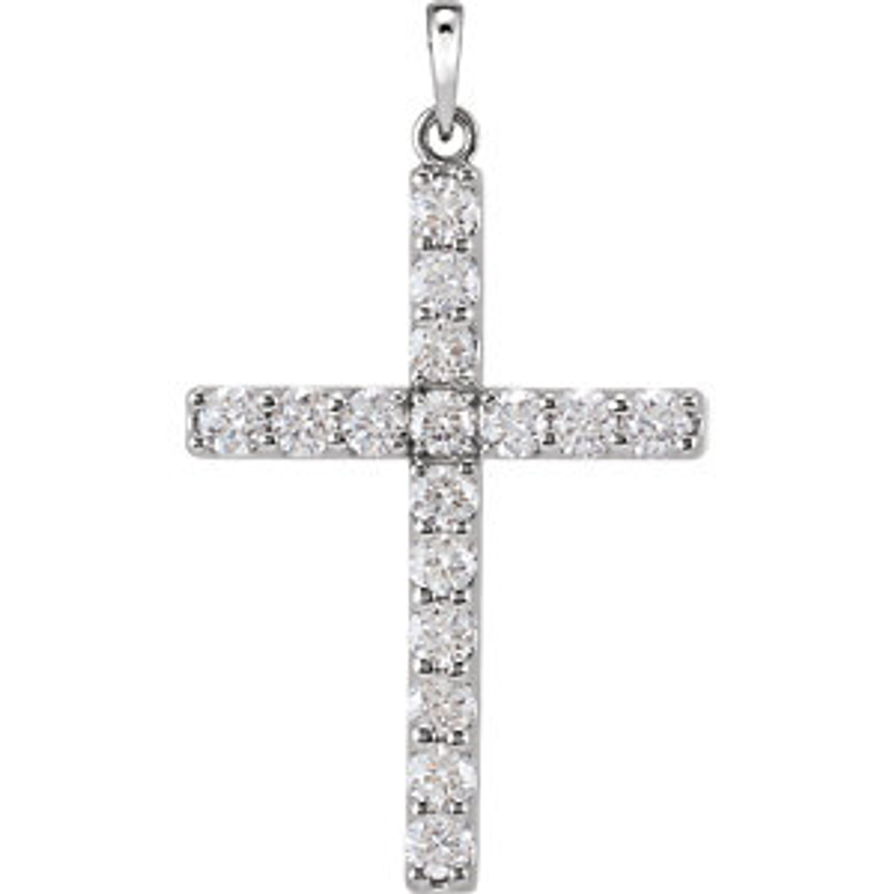 Sixteen brilliant-cut round diamonds are beautifully set in a sparkling prong setting in this stunning diamond cross pendant in 14k white gold.