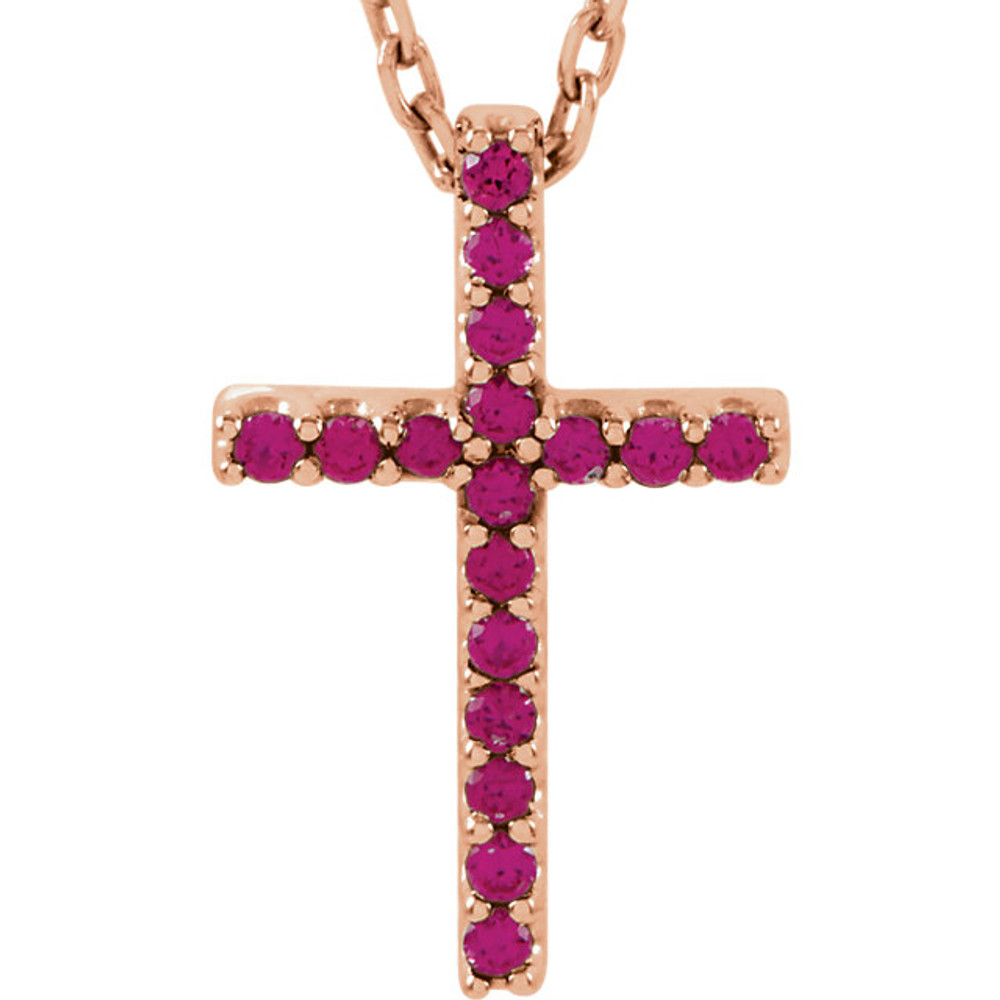 Inspiring and eye-catching, this sparkling Genuine Ruby pendant showcases beautiful 14k rose gold and matching 16" diamond cut cable chain necklace.