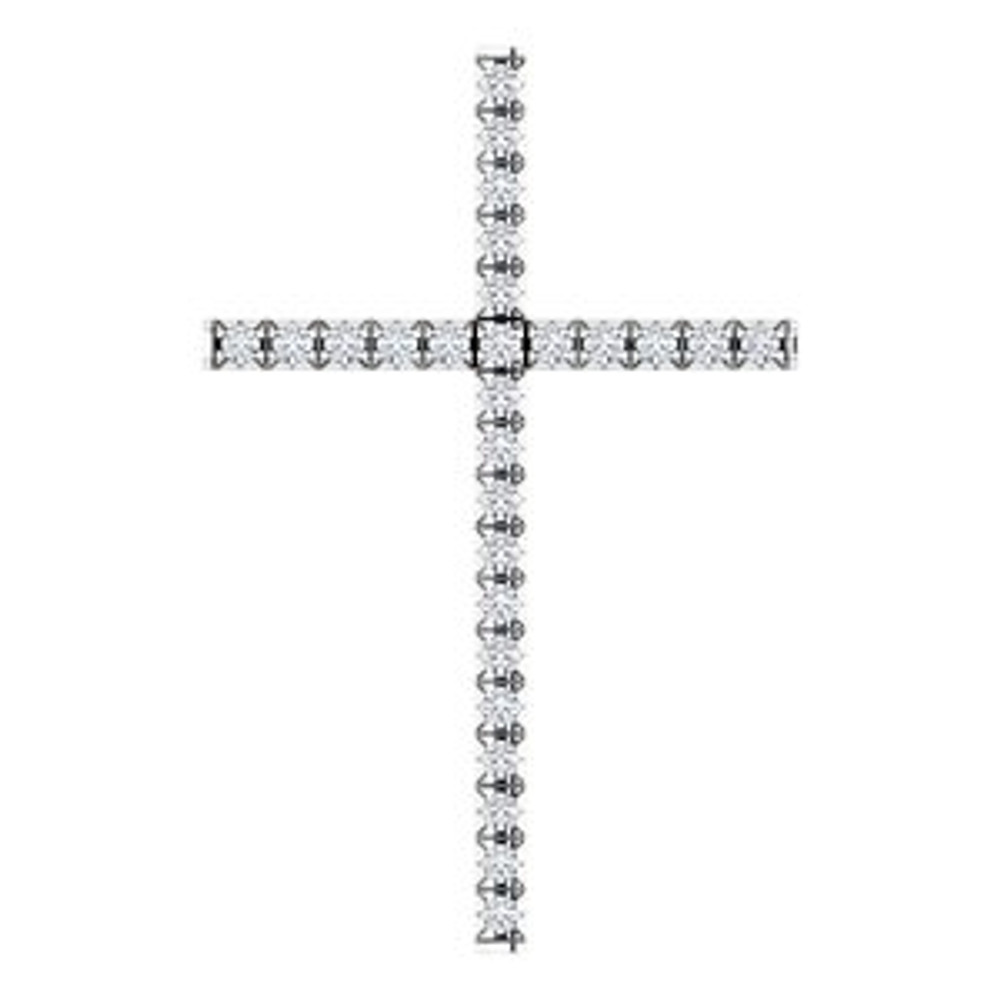 Crafted from 14K white gold, this shimmering cross pendant is covered with round brilliant cut diamonds weighing approximately 1/3 ct. tw. and a polish to shine.