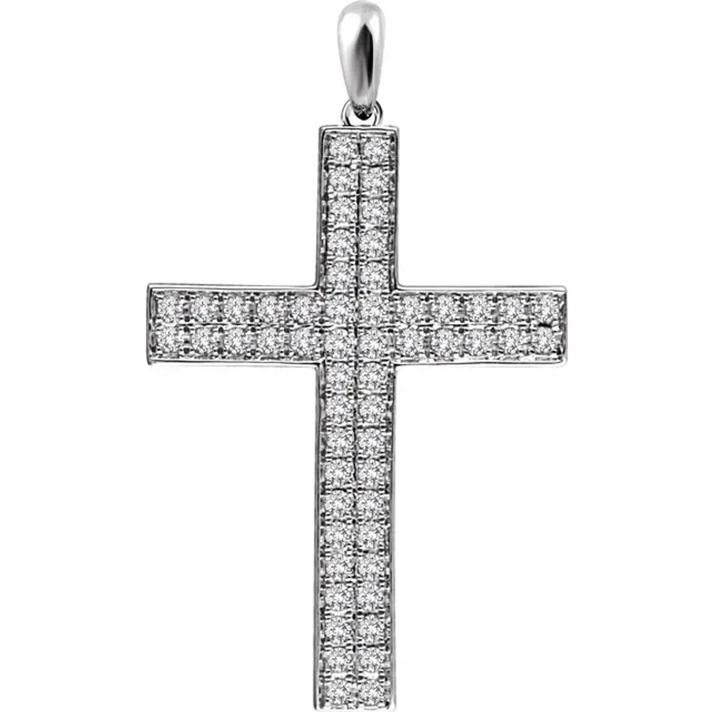 Beautifully crafted, this diamond pendant features round diamonds set in a cross design of 14k white gold.