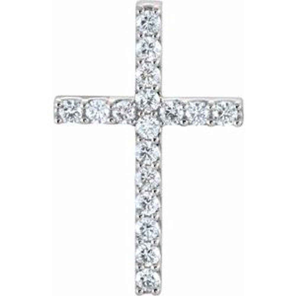 Inspiring and eye-catching, this brilliant diamond 18" necklace showcases beautiful 14k white gold. This simple cross has rich round full-cut genuine diamonds measuring 3/4 ct. tw. and has a bright polish to shine.