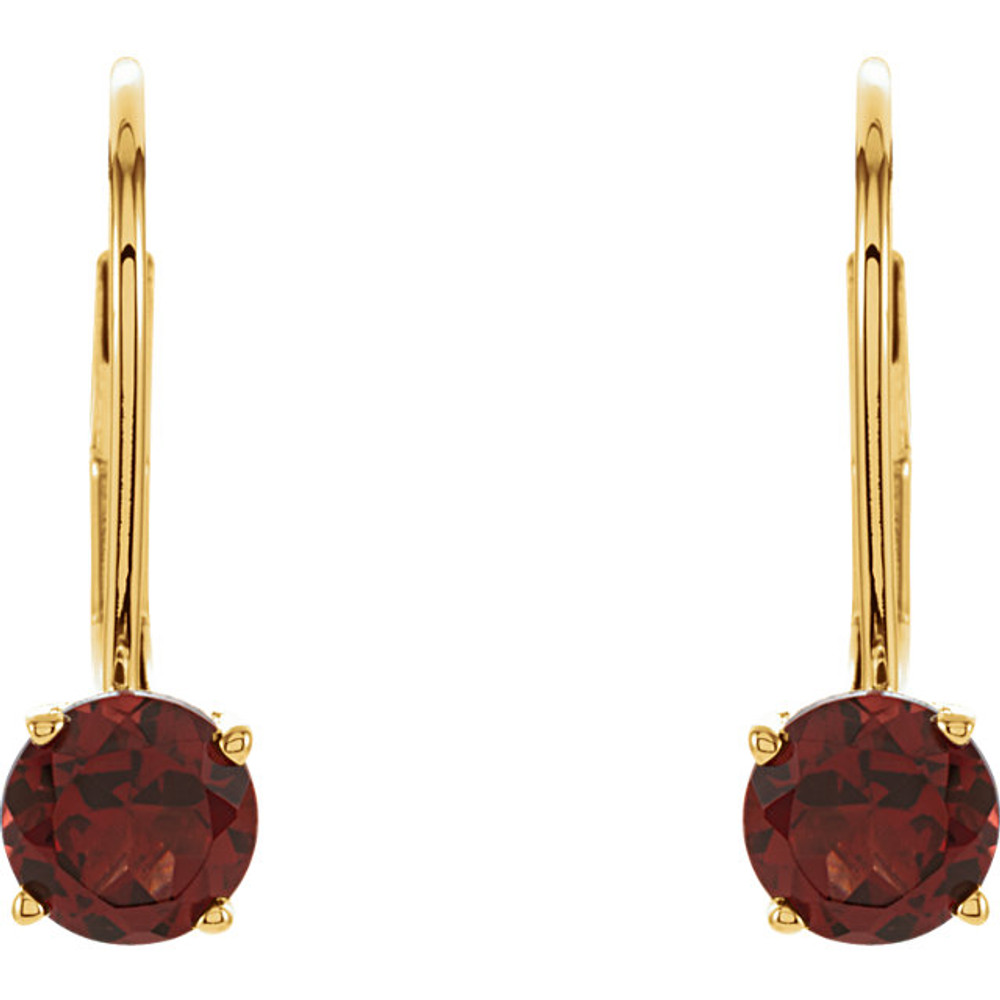 Genuine Mozambique Garnet Lever Back Earrings In 14k Yellow Gold measures 5mm in this perfectly essential pair of earrings.