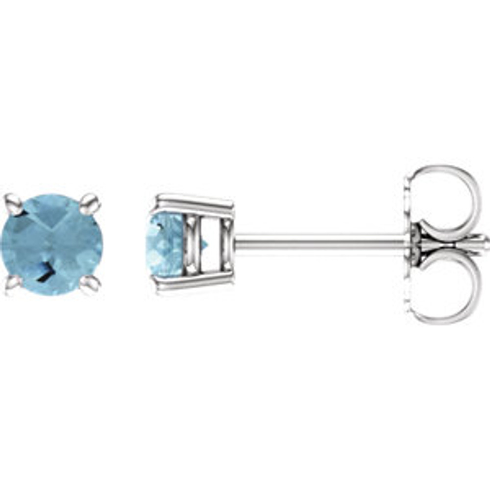 Straightforward in design and unmatched in color, these round-cut, aquamarine stud earrings are ideal for everyday wear. The lush ocean-blue color shines brightly as the 4.0mm gemstones are cradled in four-prong settings. The earrings rest on 14K white gold posts, securing with friction backs. These earrings are a thoughtful gift for the March birthday girl.