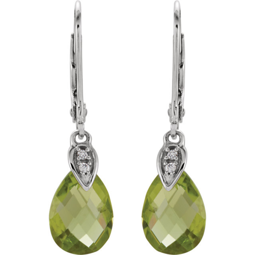 Elegant and dramatic, these exquisite drop earrings are sure to win her heart. Created in 14K white gold and has a 10x7mm pear-shaped Peridot Briolet gemstone. Polished to a brilliant shine, these dazzling drops suspend from and secure with lever backs.