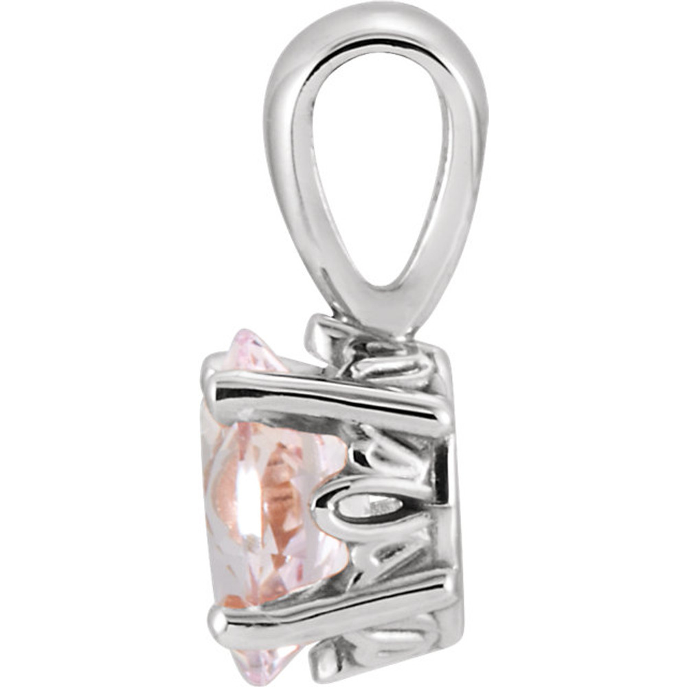 This simple morganite pendant is carefully crafted in 14kt White Gold. The pendant features a 06.00x04.00mm oval genuine morganite colored gem set in a four-prong setting. This heirloom exotic gemstone pendant makes the perfect gift for any occasion.