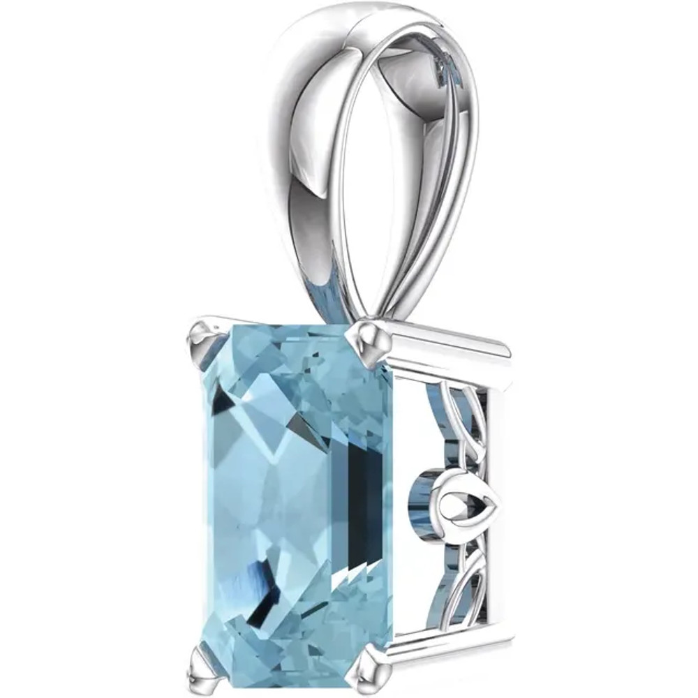 Find a new vibrant look with the vivid color of this emerald-cut blue aquamarine pendant.