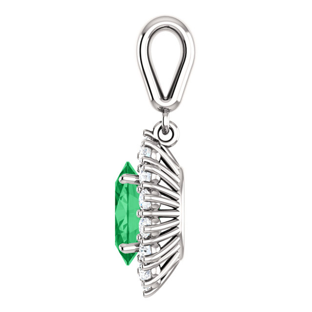 Chatham® Created Emerald & 1/3ctw Diamond 18" Necklace In 14K White Gold