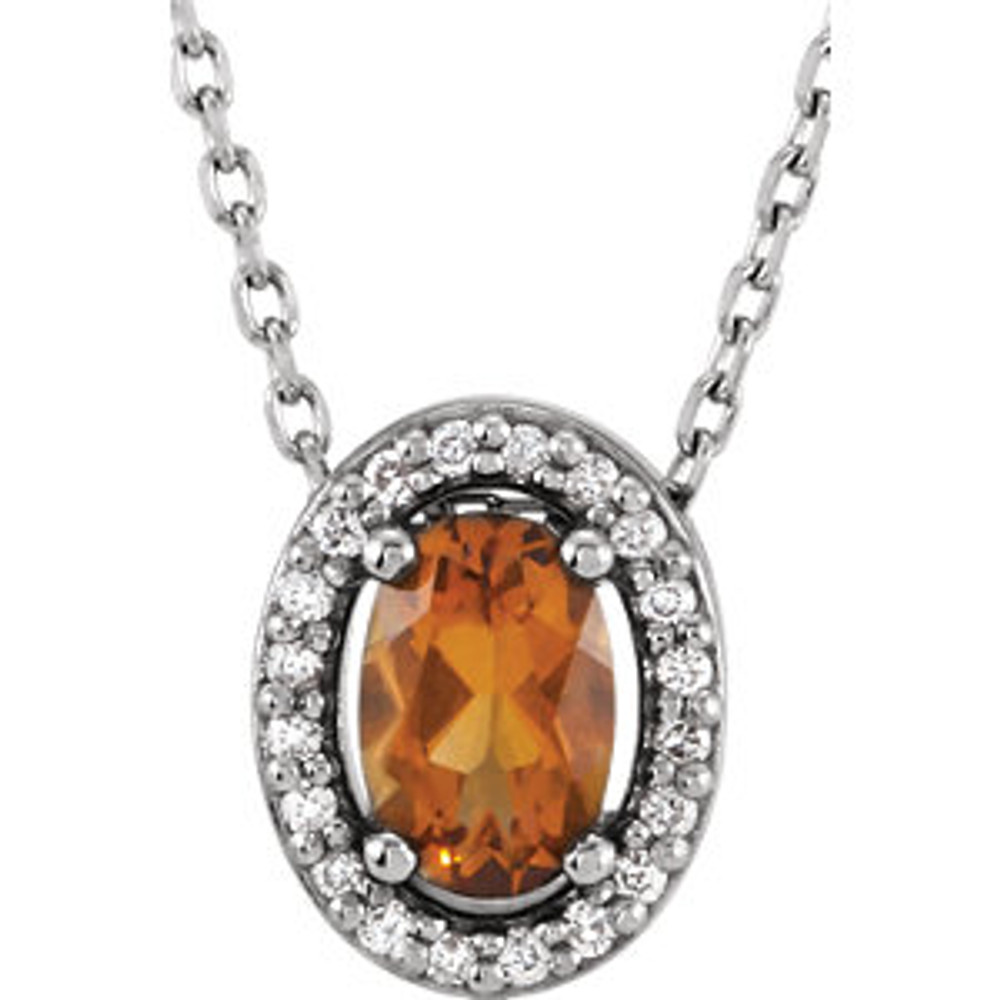 A stunning oval-cut citrine glimmers at the center of this elegant necklace for her.