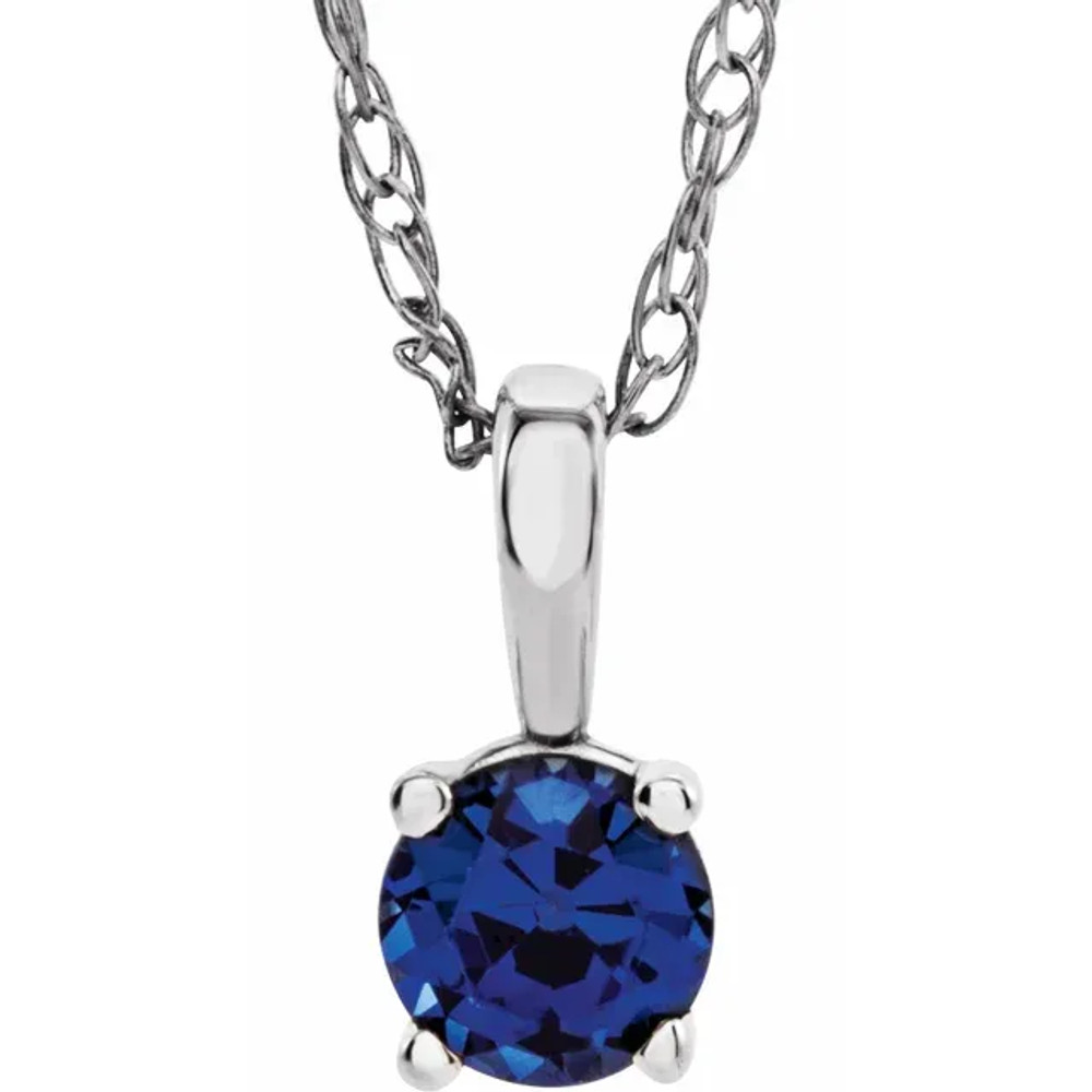 This gorgeous 14K white gold pendant features a Imitation 3mm Blue Sapphire beautifully set in a prong setting.

Symbolize your love with this elegant September birthstone pendant!