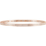 Elegant 14Kt rose gold diamond stackable bangle 7.5" bracelet featuring a sparkling display of white round diamonds. Total weight of the diamonds is 2 1/4cts. Total weight of the gold is 8.99 grams.