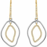 Open Silhouette Dangle Earrings In 14K Yellow Gold & Sterling Silver. Diamonds are G-H in color and I1 or better in clarity. Polished to a brilliant shine.