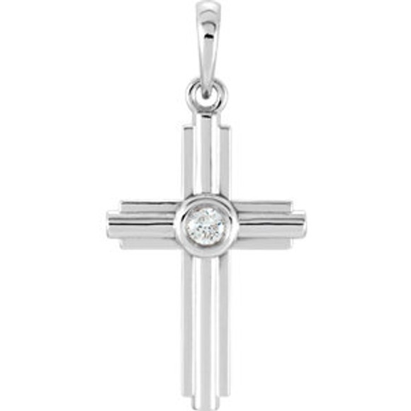 Inspiring and eye-catching, this brilliant diamond pendant showcases beautiful 14k gold or platinum. This simple cross has rich round full-cut genuine diamond measuring .06 ct. tw. and has a bright polish to shine.