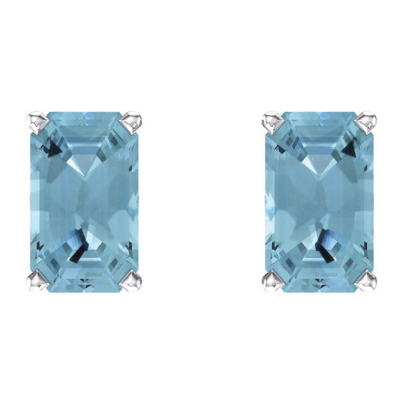 These lovely 14k white gold earrings each feature a genuine 5 x 3mm Emerald/Octagon aquamarine. Polished to a brilliant shine.