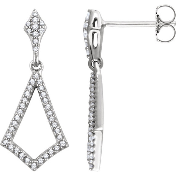 These earrings are featured in a gorgeous 14k white gold setting. With a unique style for her this diamond earrings are unlike any other. Add this dangling style fine jewelry item to your collection today.