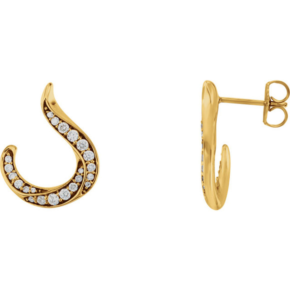 These 3/8 ct. t.w. diamond crescent drop earrings are set in 14K yellow gold and secure with friction backs.