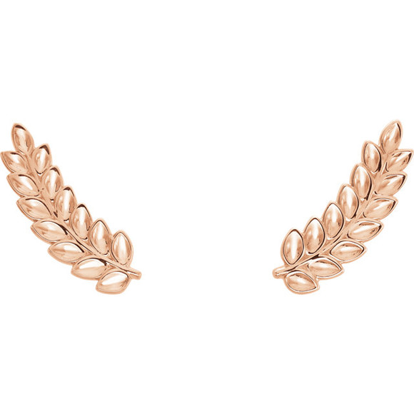 Beautiful pair of 14K Solid Rose Gold Petite Leaf Ear Climbers. These earrings makes an awesome Gift for that special someone in your life.