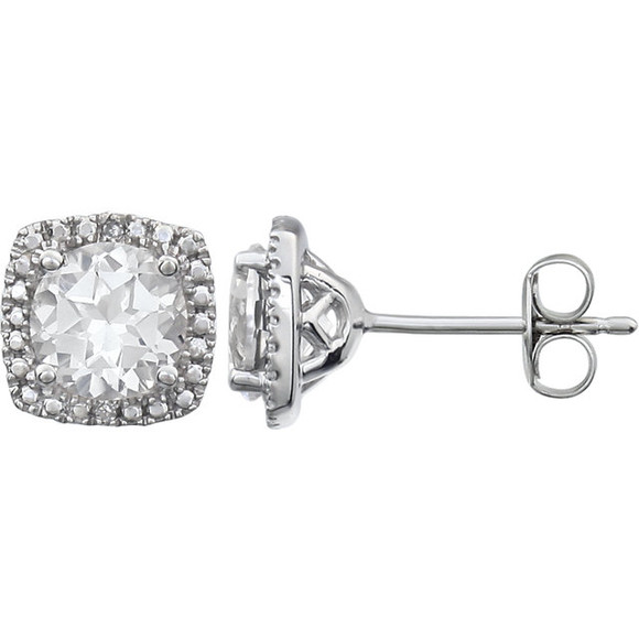 Beautiful sterling silver White Sapphire April birthstone diamond earrings with .015 ct tw. Say "I love you" to any woman in your life; a friend, mother, wife, girlfriend, daughter. All earrings are sold in pairs. 