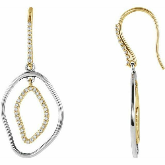 Open Silhouette Dangle Earrings In 14K Yellow Gold & Sterling Silver. Diamonds are G-H in color and I1 or better in clarity. Polished to a brilliant shine. 