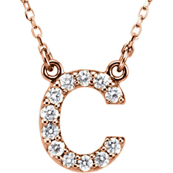 The letter "C" Diamond charm suspended from a delicate 16" diamond cut cable chain creates a personalized necklace in 14K Gold. Sparkling with 1/6 ct. t.w. of diamonds and a bright polished shine.