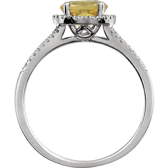 Beautiful Halo-style Gemstone Ring in 14K Solid White Gold featuring a citrine ring Gemstone & Diamonds. The ring consist of 1 Round Shape, 7.0 mm, Citrine Gemstone with 56 Accent genuine Diamonds.  This ring is both Elegant and Classic - Perfect for everyday. The inherent beauty of these gems make this an ideal way for you to show your love to someone you care for.