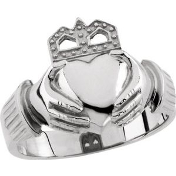 The Claddagh: the crown represents loyalty, the heart represents love, and the hands represent friendship. It is widely known as a symbol for great friendship. This ancient Gaelic design is also used in engagement rings and in traditional wedding rings for the irish. If worn on the right hand with the heart facing out it means you are single, facing in means you are dating someone. If worn on the left hand with the heart facing out it means you are engaged and facing in you are married.