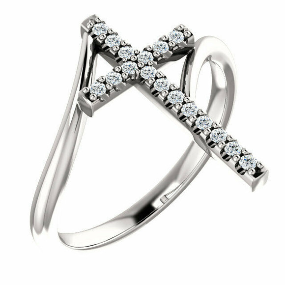 Share your faith for all to see with this sparkling diamond cross ring. Certain to become a treasured favorite, this ring captivates with 1/8 ct. t.w. of diamonds and a polished shine. Diamonds are G-H in color and SI2 or better in clarity.