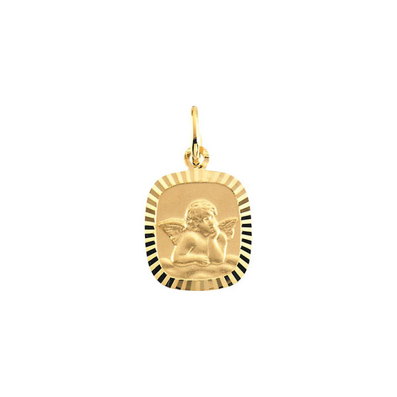 This Angel Pendant measures 12 x 11 millimeters, approximately 1/2-inch by 1/2-inch. Made of 14K Yellow Gold, this piece features a weight of 0.78 grams and has a bright polish to shine.